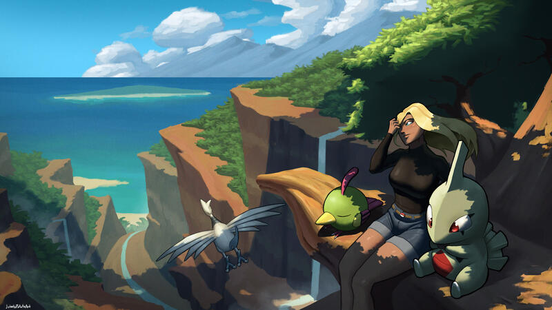 Larvitar, Natu, Skarmory, and Sevault Canyon are all created by The Pokemon Company.